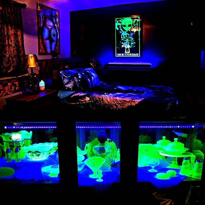 4 Pack 10W 48 LED Black Light Bars 1Ft 395-400nm UV Blacklight Tube with 5.9Ft Cord+Plug+Switch Linkable Black Light Fixtures for Bedroom Fluorescent Poster Body Paint Halloween Glow Party