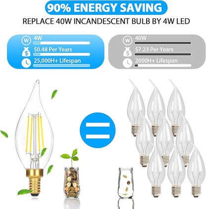 24-Pack Dimmable E12 LED Candelabra Bulbs, 40W Equivalent 5000K Daylight White Chandelier Light Bulbs, 4W 460 Lumen Vintage Flame Tip Candle Bulbs for Lamp, Ceiling Fan, Home Decor
