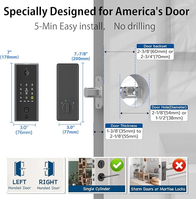 eLinkSmart Smart Lock with 2K Camera Deadbolt, Built-in WiFi, Fingerprint/PIN/RFID/NFC/APP Remote, 365-Day Battery, Magnetic Door Sensor, Auto Lock, Hub-Free No Drilling, Alexa Compatible