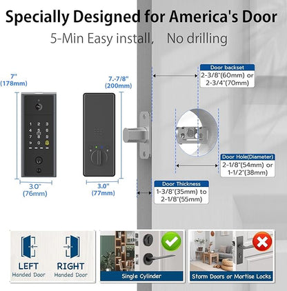 eLinkSmart Smart Lock with 2K Camera Deadbolt, Built-in WiFi, Fingerprint/PIN/RFID/NFC/APP Remote, 365-Day Battery, Magnetic Door Sensor, Auto Lock, Hub-Free No Drilling, Alexa Compatible