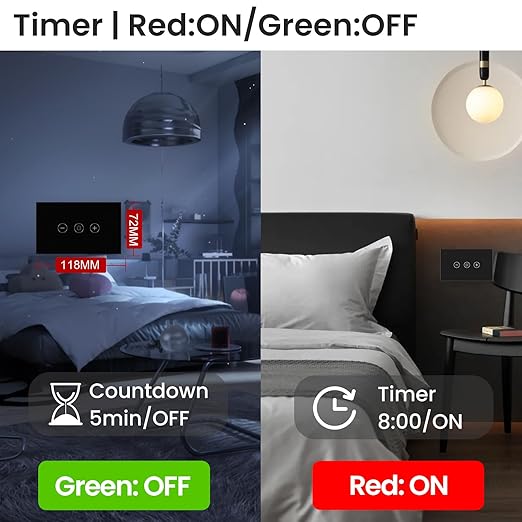 Smart Dimmer Switch 4.65 X 2.83 X 1.34 Inches,Neutral Wire Required,2.4GHz WiFi Dimmer Light Switch,Tempered Glass Panel,Work with Tuya/Smart Life,Black WiFi Dimmer