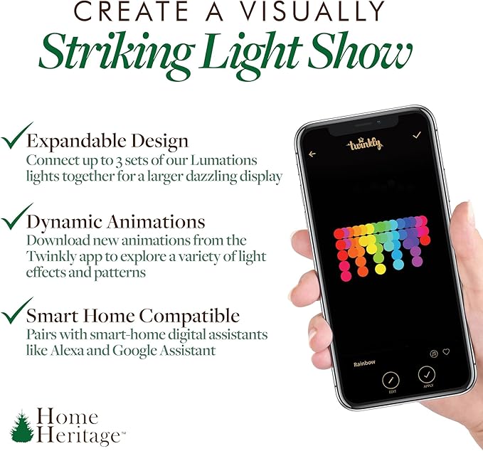 Home Heritage 6-Pack Lumations 7ft Christmas Holiday Party Lights — 50 RGB LED Icicle Lights — Twinkly Smart App Control