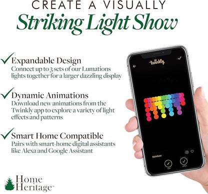 Home Heritage 4-Pack Lumations 7ft Christmas Holiday Party Lights — 50 RGB LED Icicle Lights — Twinkly Smart App Control