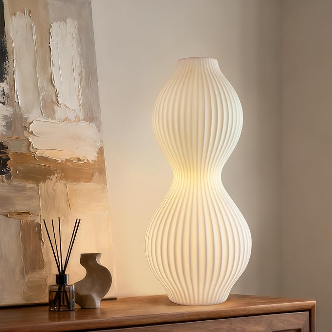 RONDURE Modern Ceramic Decorative Table Lamp Living Room Bedroom Bedside | Handcrafted Unique Warm Ambient Lighting Lamp, Accent White Translucent Ceramic shade, Fully Dimmable, Corded, Bulb Included