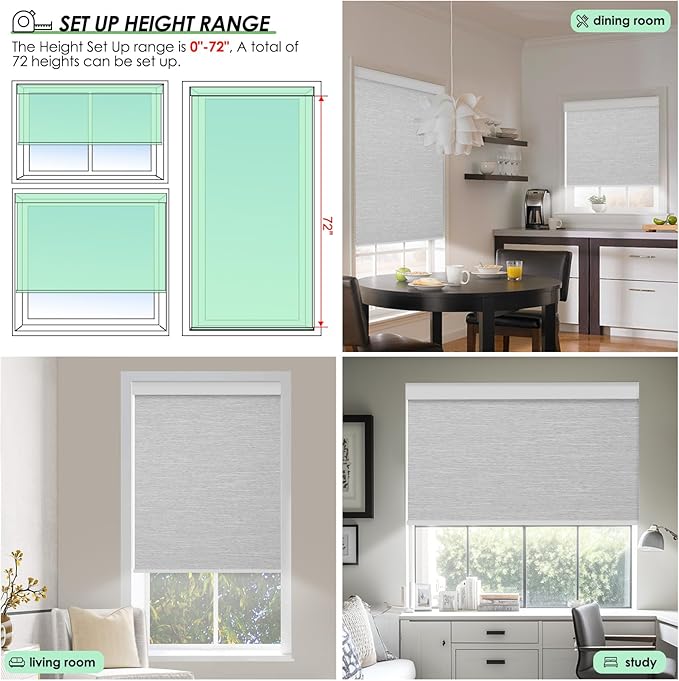 Electric Blinds with Remote for Windows Smart Motorized Blackout Blinds Custom Remote Roller Shades Cordless Automated Blind Compatible with Alexa Google Tuya (Grey-Custom,Custom Size)