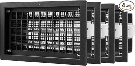 Crawl Space Foundation Vent Cover Automatic 8x16 Inch, Black 4 Pack | Auto Open/Close at 40°F-70°F, Freeze Protection & Energy Saving, DIY Replacement for House, Mobile Home & Skirting, Plastic