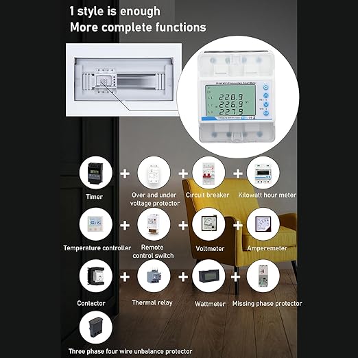 WiFi Bidirectional Metering Energy Voltage Current Protection 60-300V 100A Smart, for Tuya 3P 4W