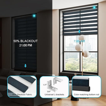 Motorized Zebra Blinds with Remote Smart Blind Work with Homekit Alexa SmartThings Electric Day and Night Shade Cordless Automatic Solar Powered Window Shade Customize(Starry Dark Blue)