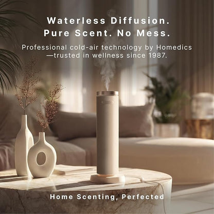 Homedics SereneScent Waterless Diffuser, Cold Air Scent Machine for Home | Diffuser for Large Rooms, App-Controlled Fragrance Diffuser with Timer and Ambient Lights, Beige