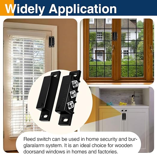 2 Pack Magnetic Reed Switch NC NO, Wired Door Window Contact Sensor, Black | Surface mount design, 22AWG leads, Includes screws, tape and screwdriver