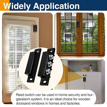 2 Pack Magnetic Reed Switch NC NO, Wired Door Window Contact Sensor, Black | Surface mount design, 22AWG leads, Includes screws, tape and screwdriver