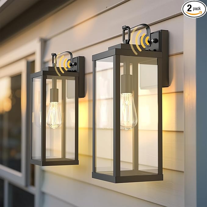 L LOHAS LED 2 Pack 17 Inch Large Size Dusk to Dawn Outdoor Light Fixture, Matte Black Waterproof Anti-Rust Porch Lights Ourdoor, Exterior Lighting Fixtures for Porch, Doorway, Garage, ETL Listed