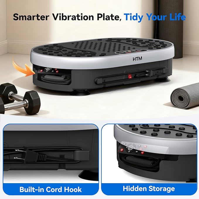 HTM Vibration Plate Exercise Machine, 9 Modes & 120 Speeds, Body Shake Plate with Resistance Bands Slot & Remote Control, 300 Lbs Capacity Shake Board for Weight Loss Fat Burner Home Fitness Workout