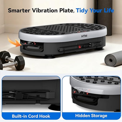 HTM Vibration Plate Exercise Machine, 9 Modes & 120 Speeds, Body Shake Plate with Resistance Bands Slot & Remote Control, 300 Lbs Capacity Shake Board for Weight Loss Fat Burner Home Fitness Workout