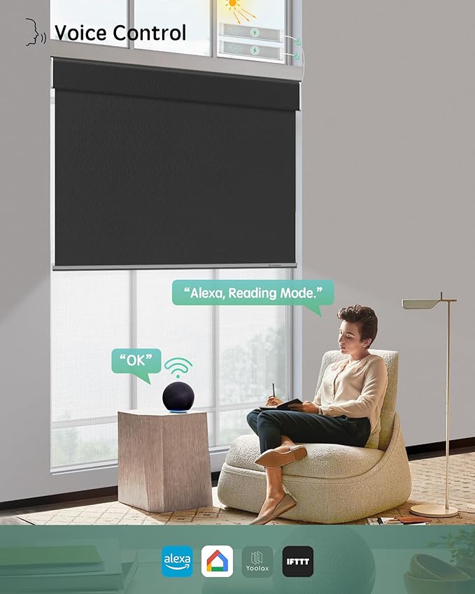 Yoolax Smart Dual Roller Shades, Motorized Blinds with Remote Smart Blinds Compatible with Alexa, Blackout & Sheer Automatic Dual Shades for Windows (V-Midnight Stripe & V-Haze White)