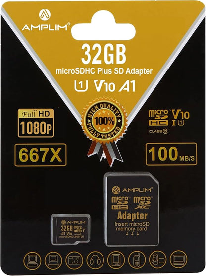 Amplim 32GB MicroSDXC Card with Adapter (1X Black)