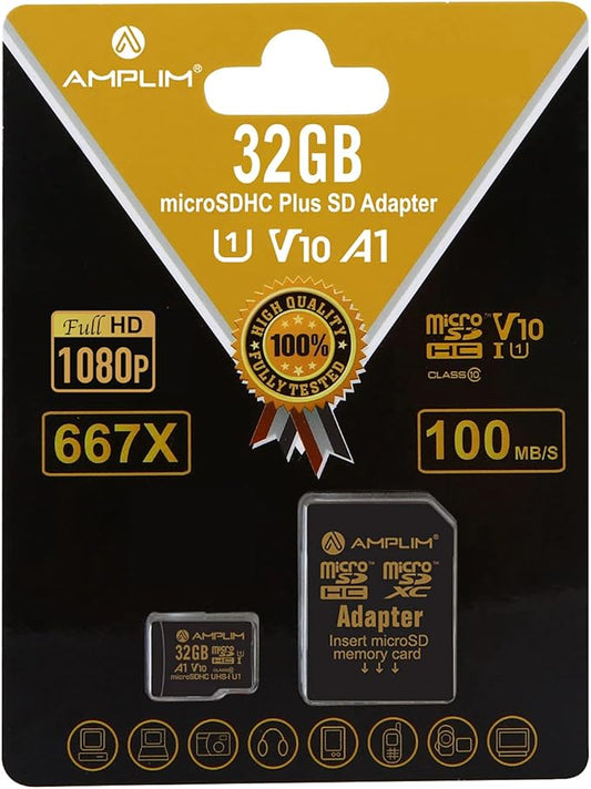 Amplim 32GB MicroSDXC Card with Adapter (1X Black)
