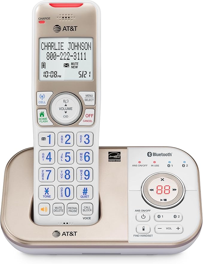 AT&T BL3112 Cordless Home Phone – 1 Handset, Bluetooth to Cell, Smart Robocall Blocker (1,000), Digital Answering, Expandable