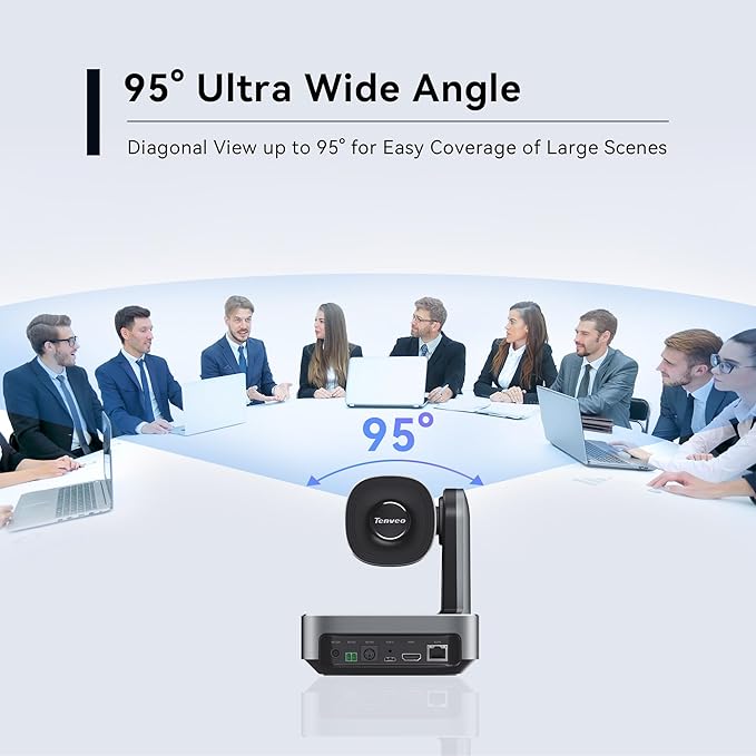 Tenveo PTZ Camera, 5X Optical Zoom, FHD 1080P, Wide Angle, USB3.0/HDMI/LAN PoE IP Live Streaming for Church Video Conference Broadcast Zoom Teams YouTube OBS