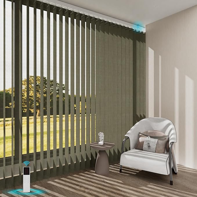 Motorized Sheer Vertical Blinds with Remote, Light Filtering Vertical Blind Sliding Door Blinds Remote Control Blinds for Sliding Glass Door Customize(Elegant Grey)