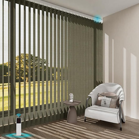 Motorized Sheer Vertical Blinds with Remote, Light Filtering Vertical Blind Sliding Door Blinds Remote Control Blinds for Sliding Glass Door Customize(Elegant Grey)