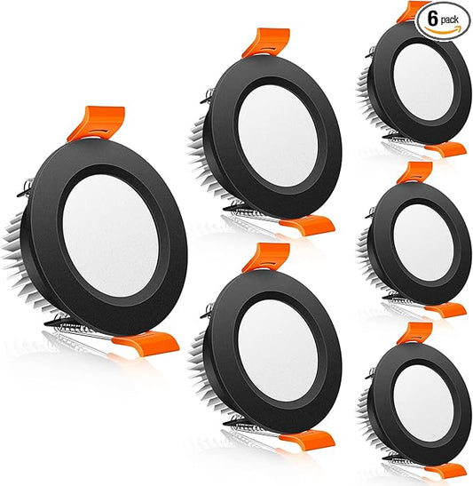 2 Inch LED Downlight, 3W Recessed Lighting Dimmable Ceiling Light Kit, 3000K Warm White, CRI80 Black Can Lights with LED Driver(35W Halogen Equivalent), 6 Pack