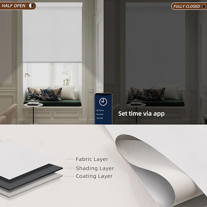 Motorized Blinds Roller Shade with Remote: Canisteo Automatic Smart Blind for Windows 100% Blackout, Electric Blinds Compatible with Alexa/Google Home/Apple Homekit, Customized Size, Cozy White