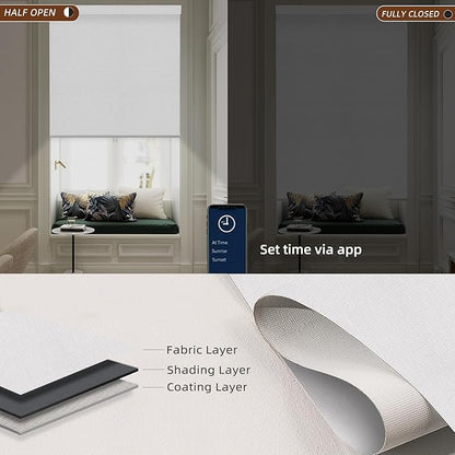 Motorized Blinds Roller Shade with Remote: Canisteo Automatic Smart Blind for Windows 100% Blackout, Electric Blinds Compatible with Alexa/Google Home/Apple Homekit, Customized Size, Cozy White