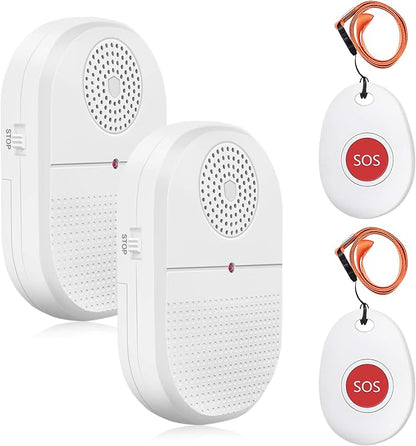 ChunHee Wireless Caregiver Pager Call Button Vibration Nurse Alert System | Call Bell Alert System for Seniors Patients Elderly at home 800ft Range 2 Waterproof Transmitters 2Portable Receivers