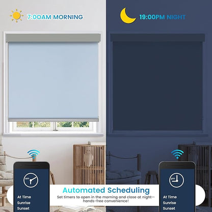 Motorized 100% Blackout Roller Shades – Custom Smart Blinds with Remote Control, Rechargeable Battery or Plug-in Motor, Tuya WiFi Optional, Home & Office Automatic Window Shades (Greige Green/CH9444)