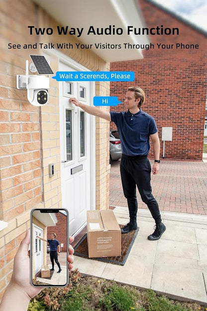 PTZ Security Cameras Wireless Outdoor Solar Powered, Pan Tilt 360 View 10 CH Ultra 4MP Home Security Camera System with 4 Cameras Human Detection Two Way Audio Color Night Vision 64G Storage