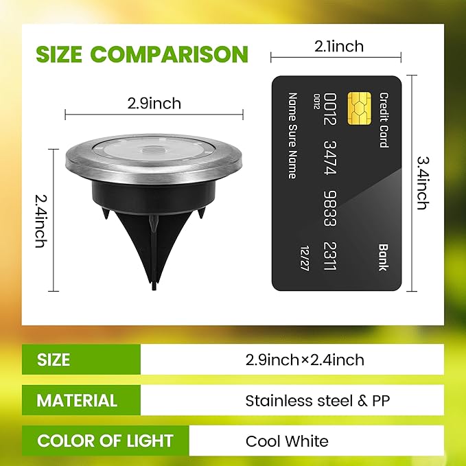 PATIOWIN Mini Solar Ground Lights, 16 Pack Solar Garden Lights, Solar Powered Pathway Lights Warterproof, Outdoor Lights for Driveway, Walkway, Backyard, Patio (Cool White)