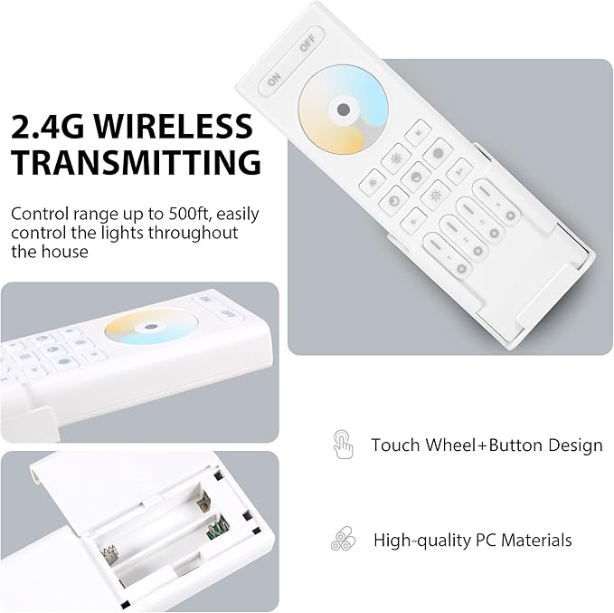 4-Zone 2.4G Wireless RF Remote Control, 99ft 360 Control, 4 Channel Group Control for Home CCT LED Strip Lights
