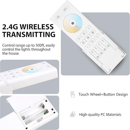 4-Zone 2.4G Wireless RF Remote Control, 99ft 360 Control, 4 Channel Group Control for Home CCT LED Strip Lights