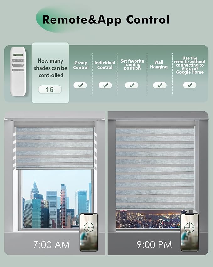 Yoolax Motorized Zebra Blinds, Remote Zebra Shades for Indoor Windows, Motorized Shades with Remote Light Control Horizontal Window Blinds Custom Size(80% Shading Luxury Grey)