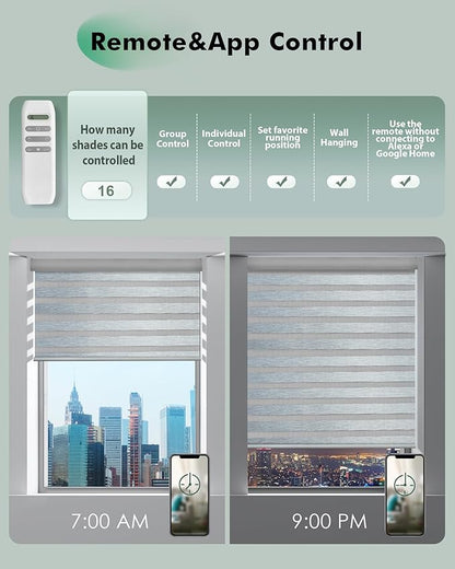 Yoolax Motorized Zebra Blinds, Remote Zebra Shades for Indoor Windows, Motorized Shades with Remote Light Control Horizontal Window Blinds Custom Size(80% Shading Luxury Grey)