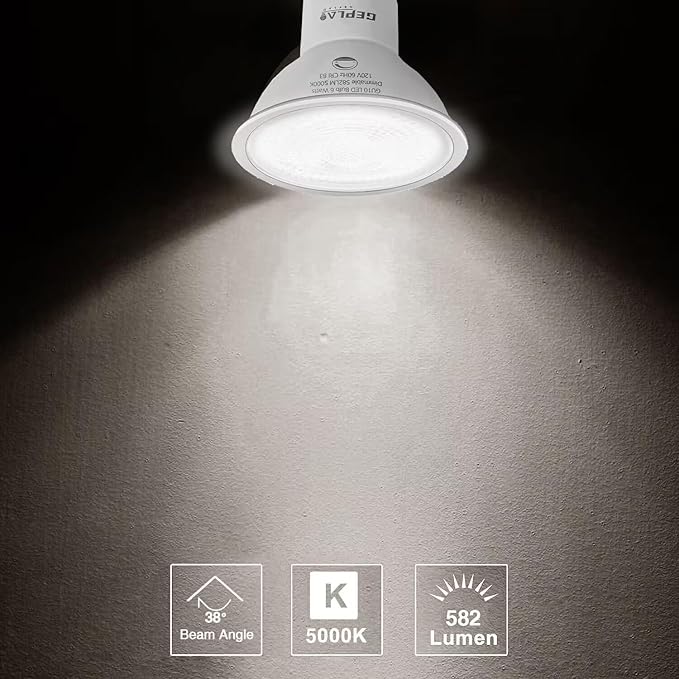 GEPLAD 12 Pack MR16 LED Bulb,GU5.3 Bi-Pin Base LED Bulbs, 5W (50W Equivalent) 5000K Daylight 450LM 40 Degree Beam Angle for Spot Lights, Recessed, Tracking Lights, Outdoor Landscape 12-24V