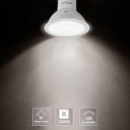 GEPLAD 12 Pack MR16 LED Bulb,GU5.3 Bi-Pin Base LED Bulbs, 5W (50W Equivalent) 5000K Daylight 450LM 40 Degree Beam Angle for Spot Lights, Recessed, Tracking Lights, Outdoor Landscape 12-24V