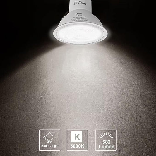 GEPLAD 12 Pack MR16 LED Bulb,GU5.3 Bi-Pin Base LED Bulbs, 5W (50W Equivalent) 5000K Daylight 450LM 40 Degree Beam Angle for Spot Lights, Recessed, Tracking Lights, Outdoor Landscape 12-24V