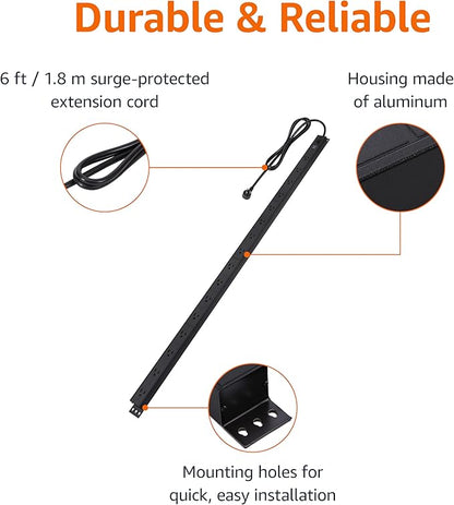 Amazon Basics Surge Protector Power Strip, 16-Outlet, Heavy Duty, Metal, 600 Joules, 6ft Extension Cord, Wide Spaced, Mountable, Black