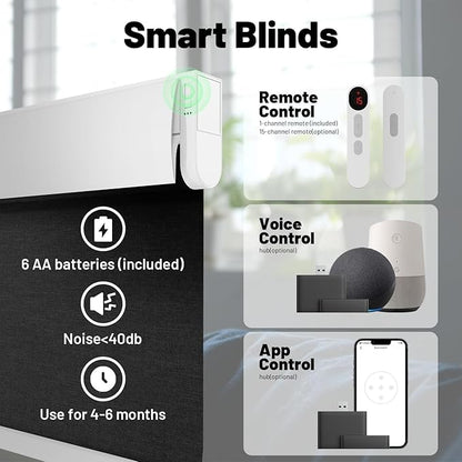 Motorized Blinds with Remote, Blackout No Drill Cordless Smart Roller Shades, Automatic Blinds for Windows, Black,36" W x 72" H