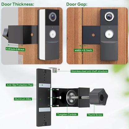 Anti-Theft Video Doorbell Mount Compatible with Tapo/myQ, Doorbell Camera Mount, No Drill Adjustable Mounting Bracket Holder Accessories for Houses/Apartments/Rentals-Black