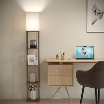 SUNMORY 5 Tier Floor Lamp with Shelves, Standing Lamps for Living Room