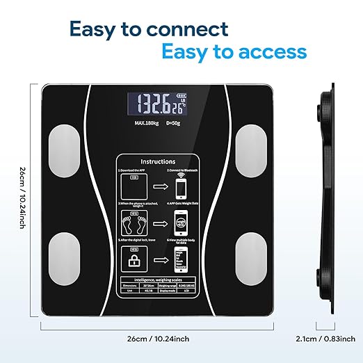 Bluetooth Smart Scale for Body Weight, Bluetooth Smart Scale for Body Weight, Fat, Muscle & BMI | Comprehensive Health Metrics with Effortless Fitness App Sync [Black]