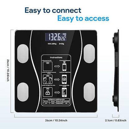 Bluetooth Smart Scale for Body Weight, Bluetooth Smart Scale for Body Weight, Fat, Muscle & BMI | Comprehensive Health Metrics with Effortless Fitness App Sync [Black]