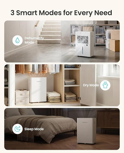 Dehumidifier for Basement up to 2500 Sq.Ft, ozeeco Home Dehumidifier Max 34 Pint/Day, with 0.45 Gal Water Tank, Drain Hose, Ultra Quiet, Child Lock, 24H Timer for Bedroom, Bathroom, RV