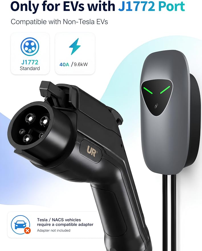 40A Level 2 EV Charger Station, J1772 240V 9.6kW WiFi App 25ft | Garage Home Driveway EV Charger,2.4GHz Smart Control,RFID Access,Indoor Outdoor Installation,UL ETL FCC Certified,Overheat