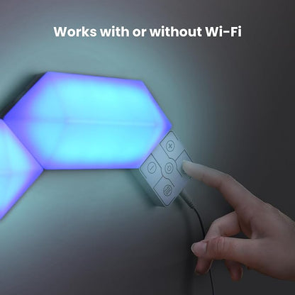 Feit Electric Smart LED Hexagon Tile Lights, 7" Ea, Linkable, RGBW Color Chasing, 2.4GHZ WiFi Enabled, Compatible with Alexa and Google Home Asst, Music Sync, Remote App, 6 Pack - HEX/CHASE/AG/6KIT