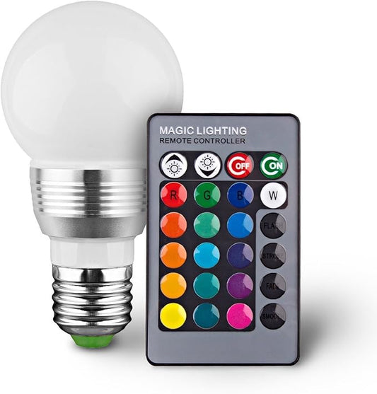 Superdream E27 3W RGB LED Light Bulb 16 Colors Changing Dimmable Multi Color LED Light with IR Remote Control for Home Decoration Bar Party KTV Mood Lighting (1 Pack)