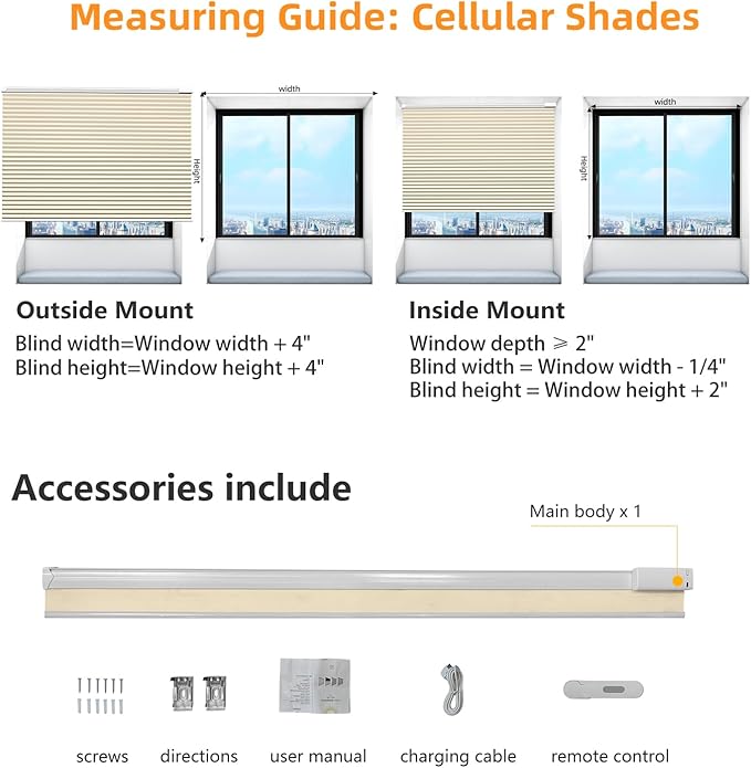 Motorized Cellular Shades Cordless Blackout Rechargeable Window Shades with Remote for Privacy Protection Smart Home Electric Curtains Automatic Honeycomb Blinds for Windows, 21" x 48", Beige